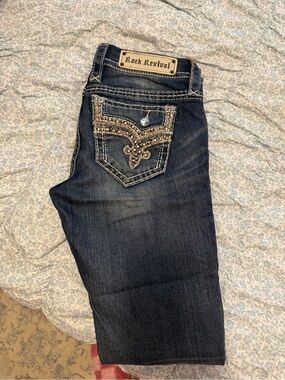 Rock Revival Dark Blue Skinny Jeans with Embellished Back Pocket